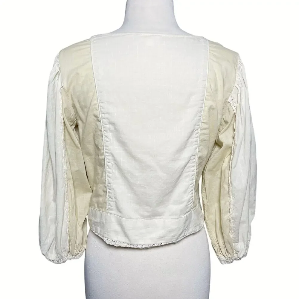ANTHROPOLOGIE LET ME BE Women’s Boho Puff Sleeve Sweetheart Blouse
